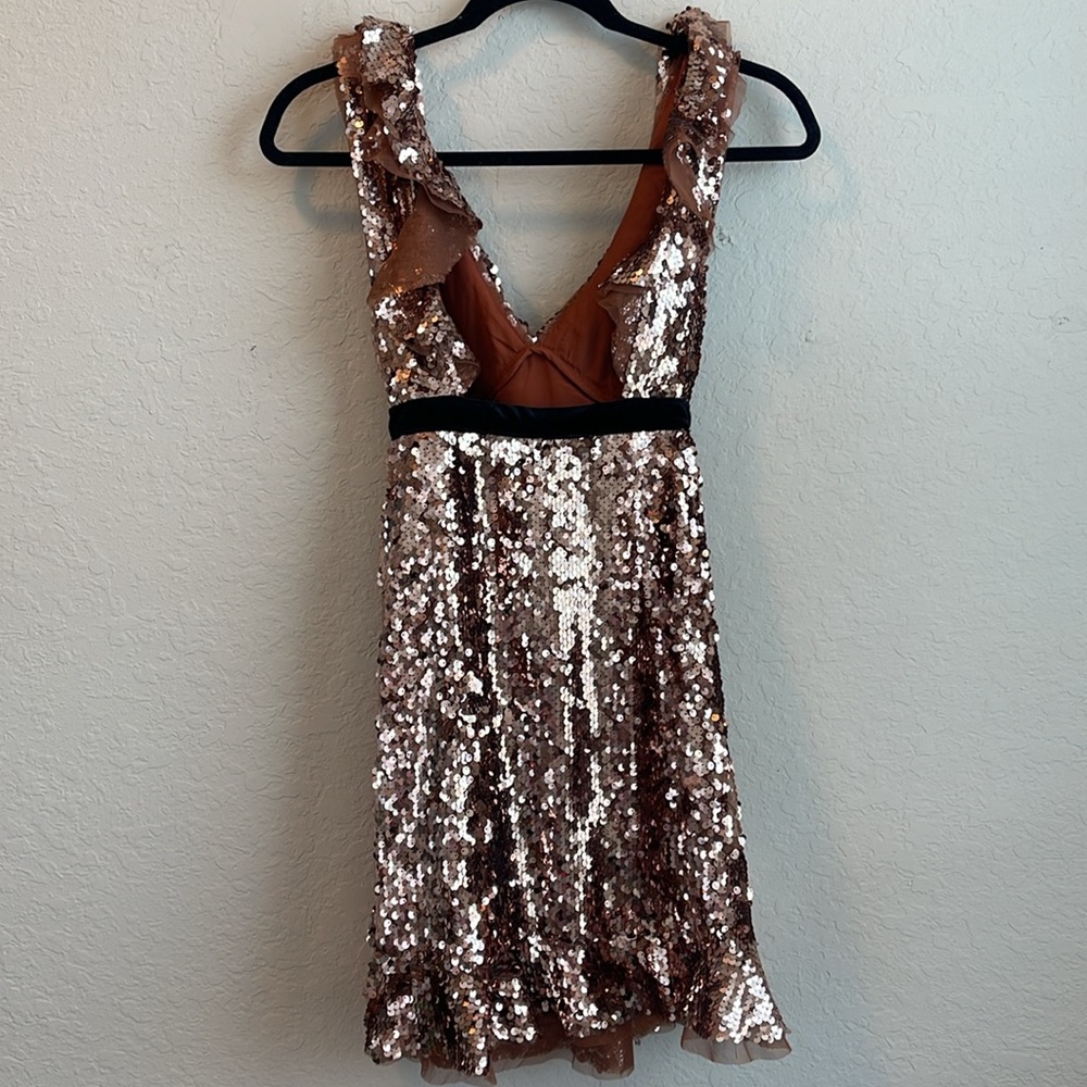 NWT Free People Tribeca Sequin Ruffle Brown Dress Velvet Bow Size 0 - Picture 6 of 11